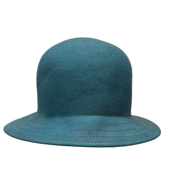 Raffaello Bettini 100% Wool Hat Teal Blue Green Cloche Style Made In Italy main image 12